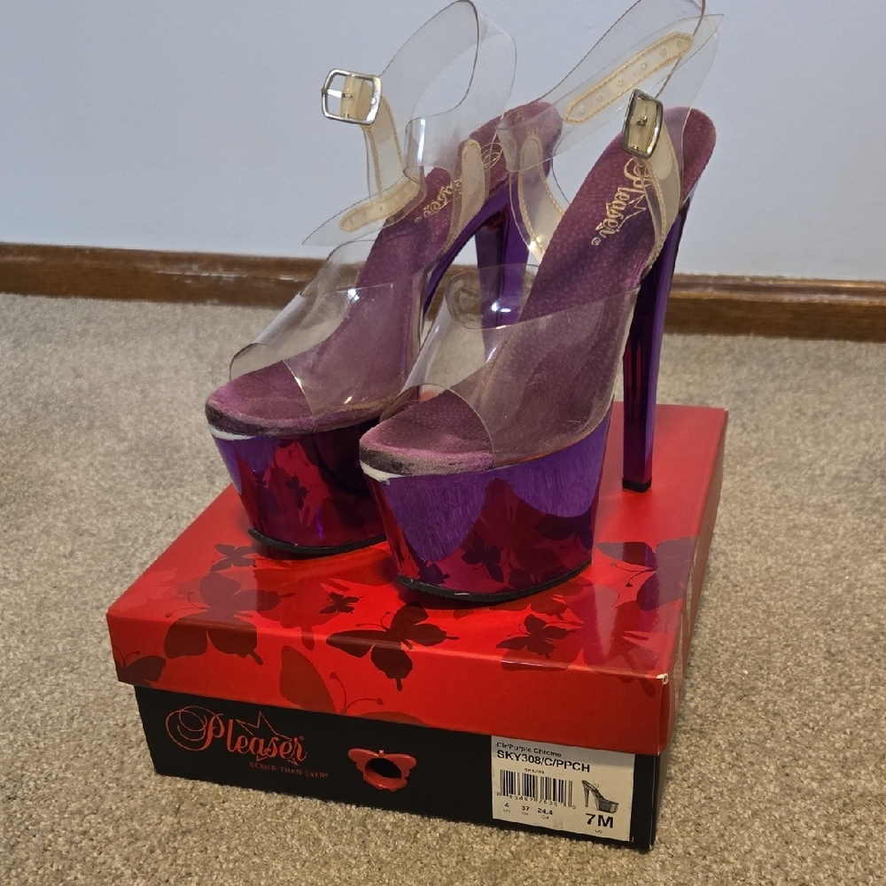 Pleaser Purple Chrome Heels